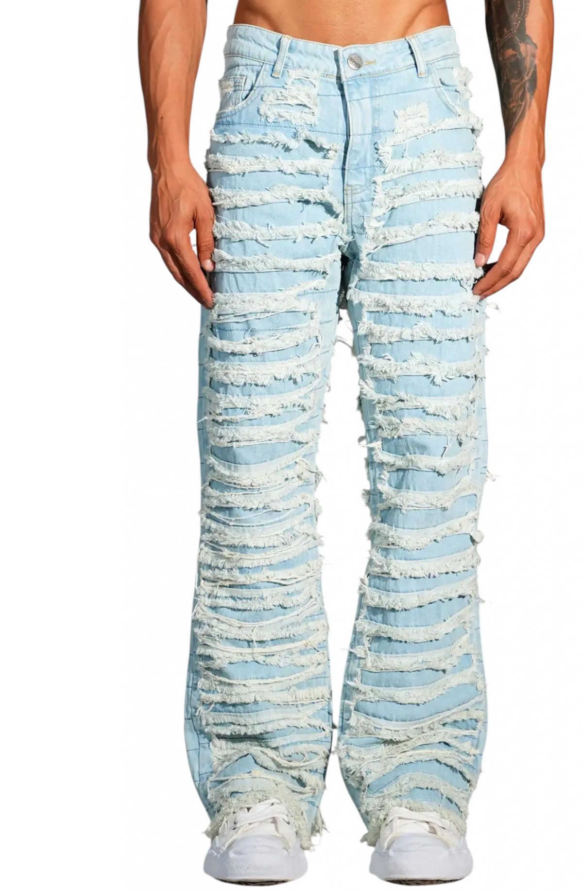 "Frayed Denim Trousers"