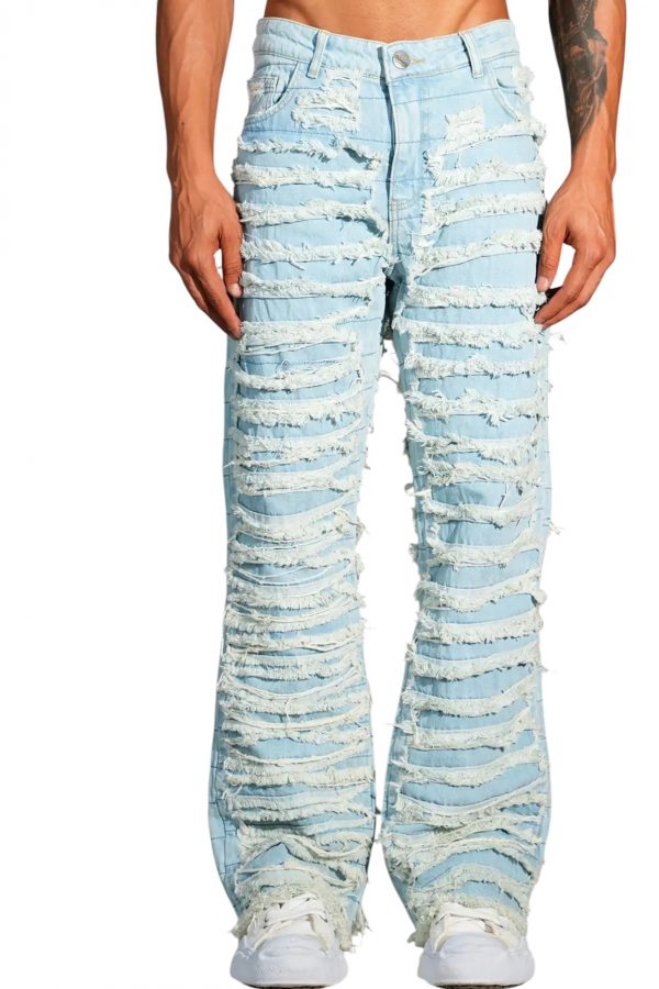 "Frayed Denim Trousers"